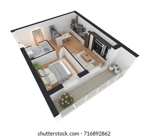 3d Rendering Furnished Home Apartment Stock Illustration 716900305