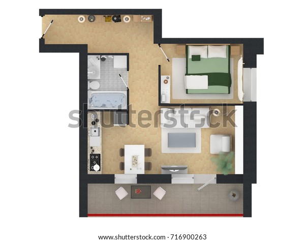 3d Rendering Furnished Home Apartment Stock Illustration 716900263 ...