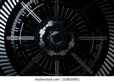 3D Rendering Future Engine Rocket Turbine Technology.  Futuristic Part Of A Spacecraft Turbine 