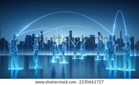 3d rendering, Future meeting concept. Meta verse style. Holographic persona. There is a line that connects information in the world of the future, futuristic style