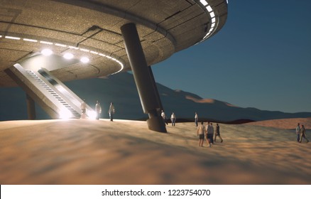 3D rendering. Futuristic alien Spaceship