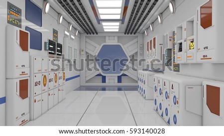 3D rendering. Futuristic empty interior corridor