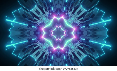 A 3d rendering of a futuristic kaleidoscope portal with colorful neon lights