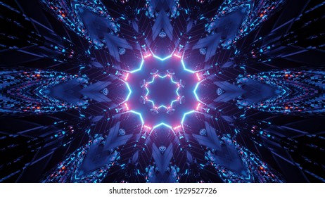 A 3d rendering of a futuristic kaleidoscope portal with colorful neon lights