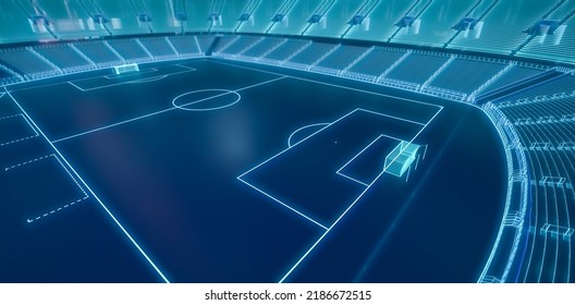 3D Rendering Of Futuristic Neon Style Soccer Stadium