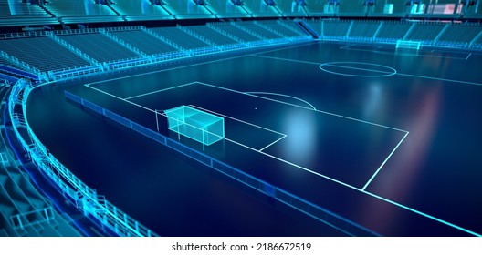 3D Rendering Of Futuristic Neon Style Soccer Stadium