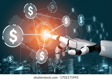 3D Rendering Futuristic Robot Technology Development, Artificial Intelligence AI, And Machine Learning Concept. Global Robotic Bionic Science Research For Future Of Human Life.