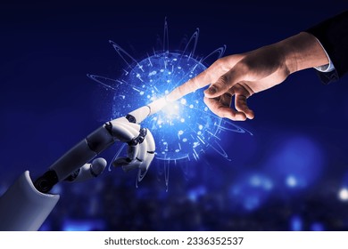 3D Rendering Futuristic robot technology development, artificial intelligence AI, and machine learning concept. Global robotic bionic science research for future human life. 3D illustration