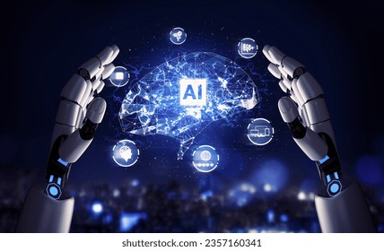 3D Rendering Futuristic robot technology development, artificial intelligence AI, and machine learning concept. Global robotic bionic science research for future human life. 3D illustration