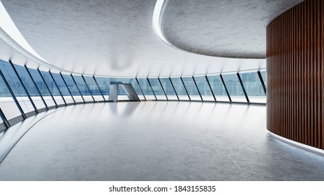 3D Rendering Futuristic Streamlined Interior Space Design