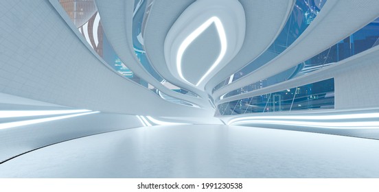 3D Rendering Futuristic Streamlined Interior Space Design