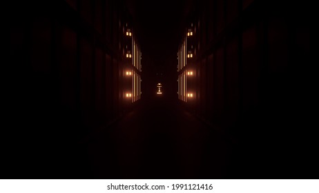A 3D rendering of futuristic tunnel patterns in neon brown and black vibrant colors