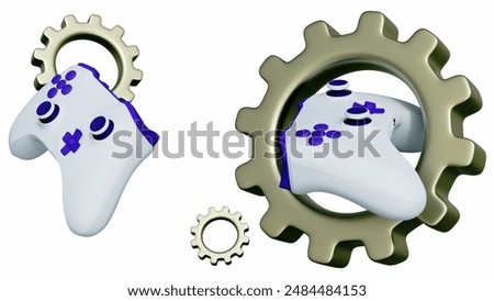 3d rendering of game console and cogwheel, as a symbol of game development 