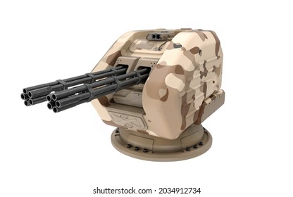3D rendering of a Gatling-style automatic container machine gun.