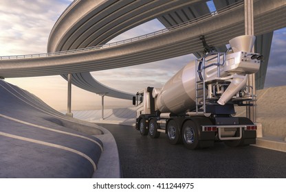 3D rendering of generic cement mixer transportation concept