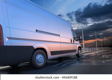 3d rendering of generic van on the road at dawn