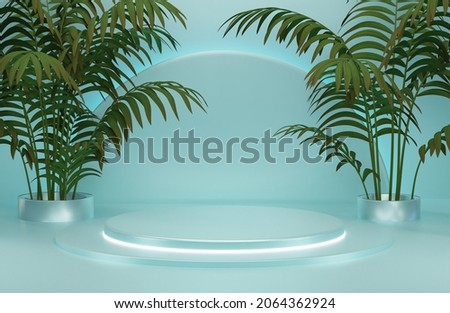 3d rendering Geometrical abstract background Scenes with podium scene in pastel color. Cosmetic mackup template. Tropical presentation background, product placeholder. Empty space website banner.
