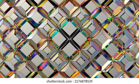 3d Rendering, Geometrical Background, Crystallized Glass Texture. Square Prism Grid