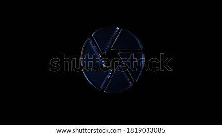 3d rendering glass symbol of camera aperture isolated on black background with light blue and orange reflection