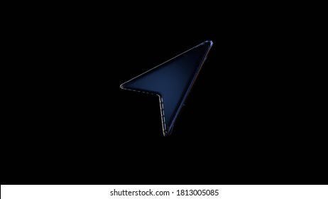 3d Rendering Glass Symbol Of Navigation Arrow Right Isolated On Black Background With Light Blue And Orange Reflection