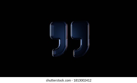 3d Rendering Glass Symbol Of Quote Right Mark Isolated On Black Background With Light Blue And Orange Reflection