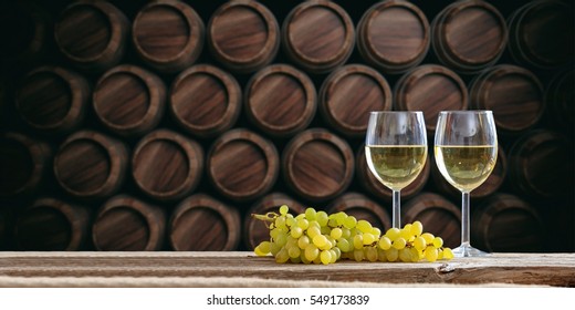 3d Rendering Glasses Of White Wine On Dark Background