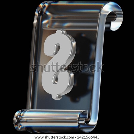 3d rendering glassy bill isolated on black background. Glassmorphism bill. 3D illustration.