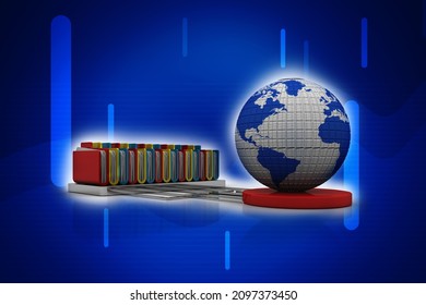 3d rendering Global data storage. Earth globe with folders in filing cabinet