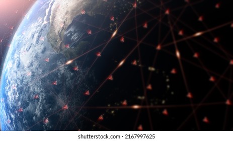 3d Rendering. Global Positioning System GPS Of Navigation Satellites Or Satnav Transmit Data Coverage Around Planet Earth