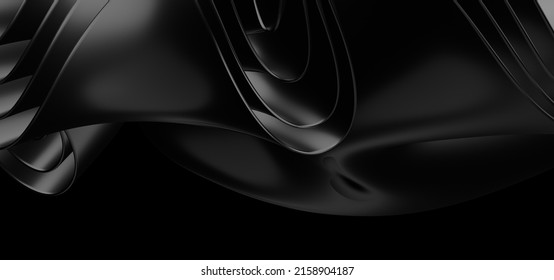 A 3D Rendering Of A Glossy Smooth Wavy Black Texture For Background