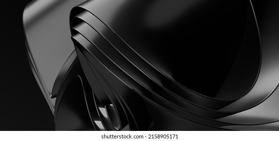 A 3D Rendering Of A Glossy Smooth Wavy Black Texture For Background