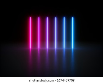 3D rendering Glowing Neon Lights on dark background