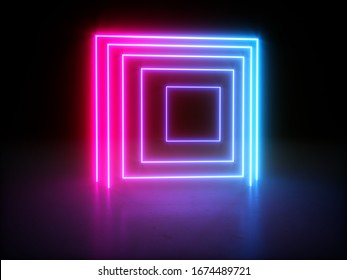 3D rendering Glowing Neon Lights on dark background