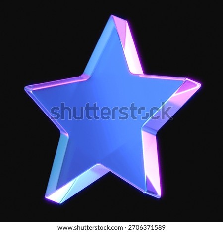 3d rendering of glowing star in the dark. 3d icon with neon retro light. 3d illustration with glass gradient material	