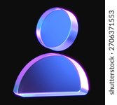 3d rendering of glowing user symbol in the dark. 3d icon with neon retro light. 3d illustration with glass gradient material	