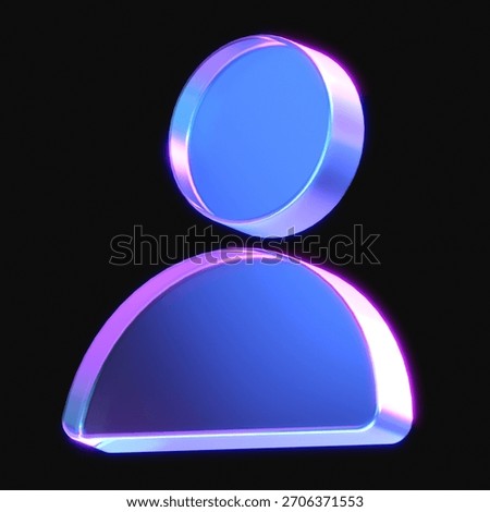 3d rendering of glowing user symbol in the dark. 3d icon with neon retro light. 3d illustration with glass gradient material	