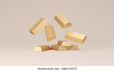 3D Rendering Of Gold Bars On Background Concept Of Savings, Investment, Prosperity. 3D Render Illustration.