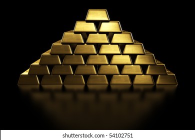 3d Rendering Of Gold Bars Stacked In A Pyramid Shape