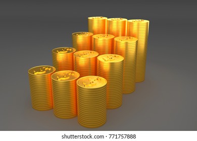 3d rendering Gold Coin object isolated on grey background - illustration picture