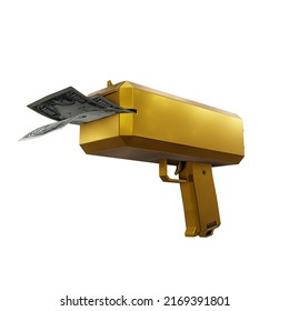 3d Rendering Of Gold Golden Money Gun From Perspective View