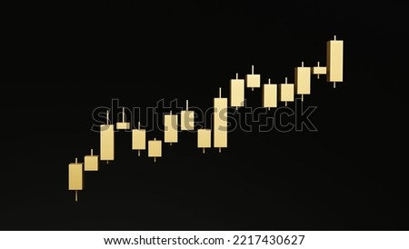 3d rendering Gold meatal Candlestick bar chart, stock markets and financial, trading concept. Cryptocurrency, investment trading, exchange, index, forex, finance graph isolated on black background.