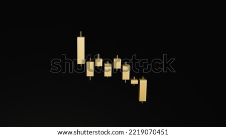 3d rendering Gold meatal Candlestick bar chart, stock markets and financial, trading concept. Cryptocurrency, investment trading, exchange, index, forex, finance graph isolated on black background.