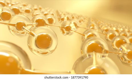 3d Rendering Of Gold And Orange Molecule Or Atom,Abstract Structure Science Background