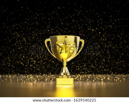 3d rendering gold star trophy on black background