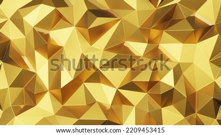 3D rendering gold triangle abstract background, Low polygon golden background