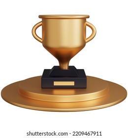 3d rendering gold trophy on the podium isolated