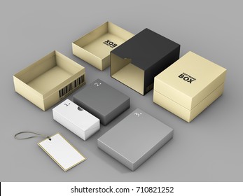 3d Rendering Of Golden Black Box With Label Mockup, Software Package Concept.