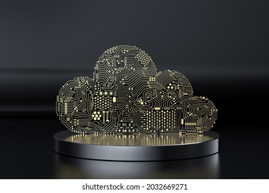 3d Rendering Golden Circuit Cloud For Cloud Computing Technology 