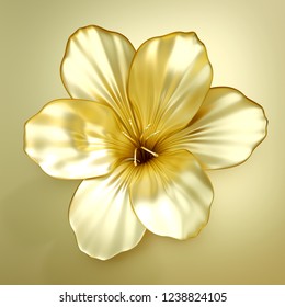 3d Rendering Golden Flower Isolated On Background. Gold Paper Cut Flowers.
