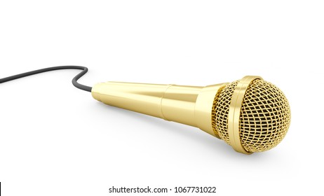 3d Rendering Golden Microphone Isolated